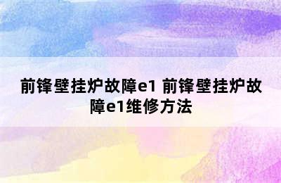 前锋壁挂炉故障e1 前锋壁挂炉故障e1维修方法